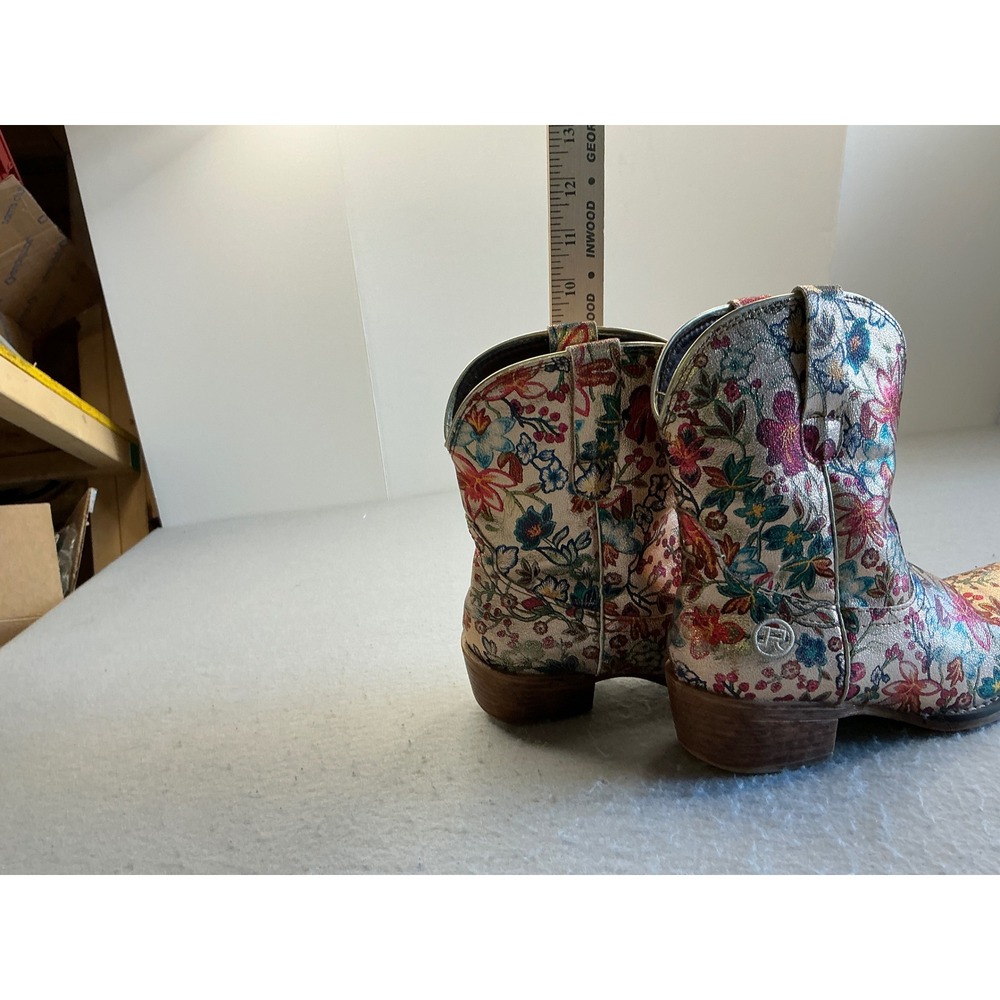 Roper Metallic Gold Floral Western Cowboy Boots 6 Snip Toe Ankle Booties READ - Picture 10 of 15